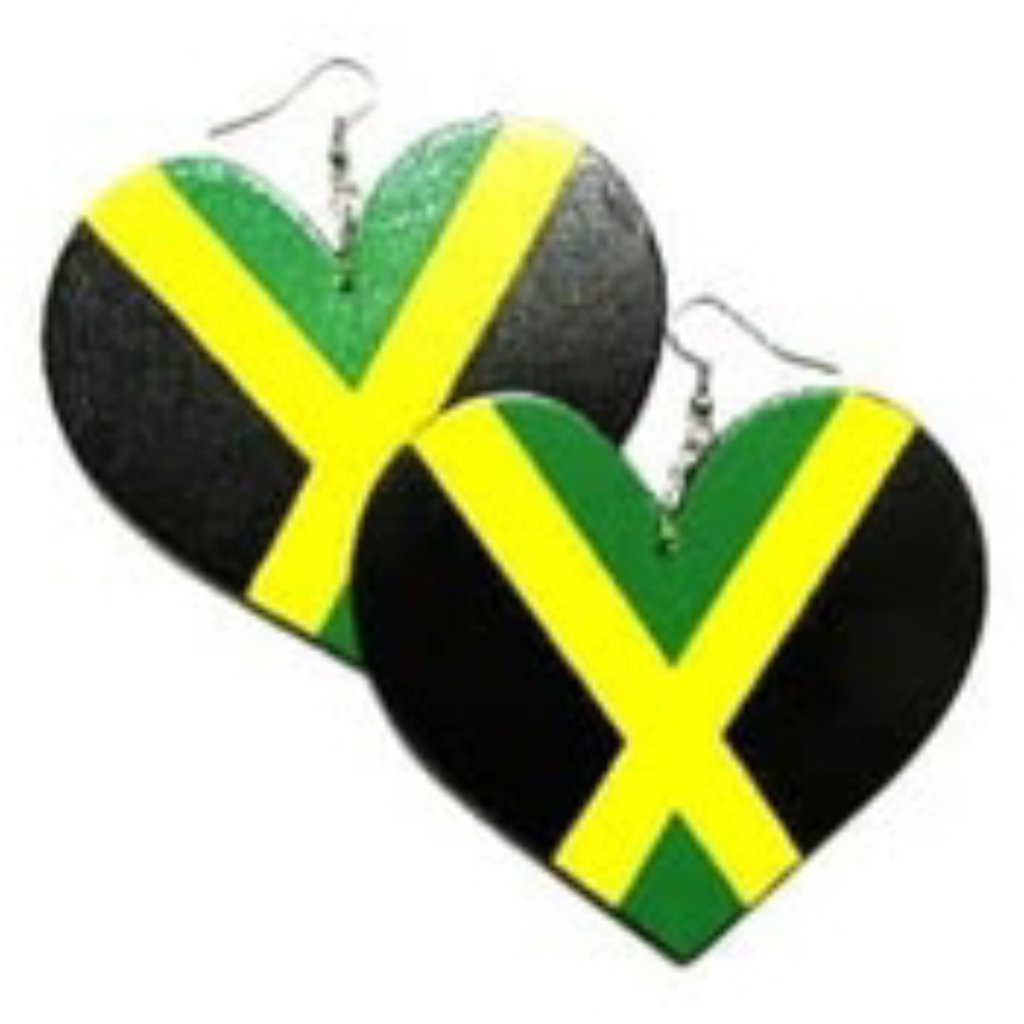 Jamaica Heart Handmade Wood Earrings